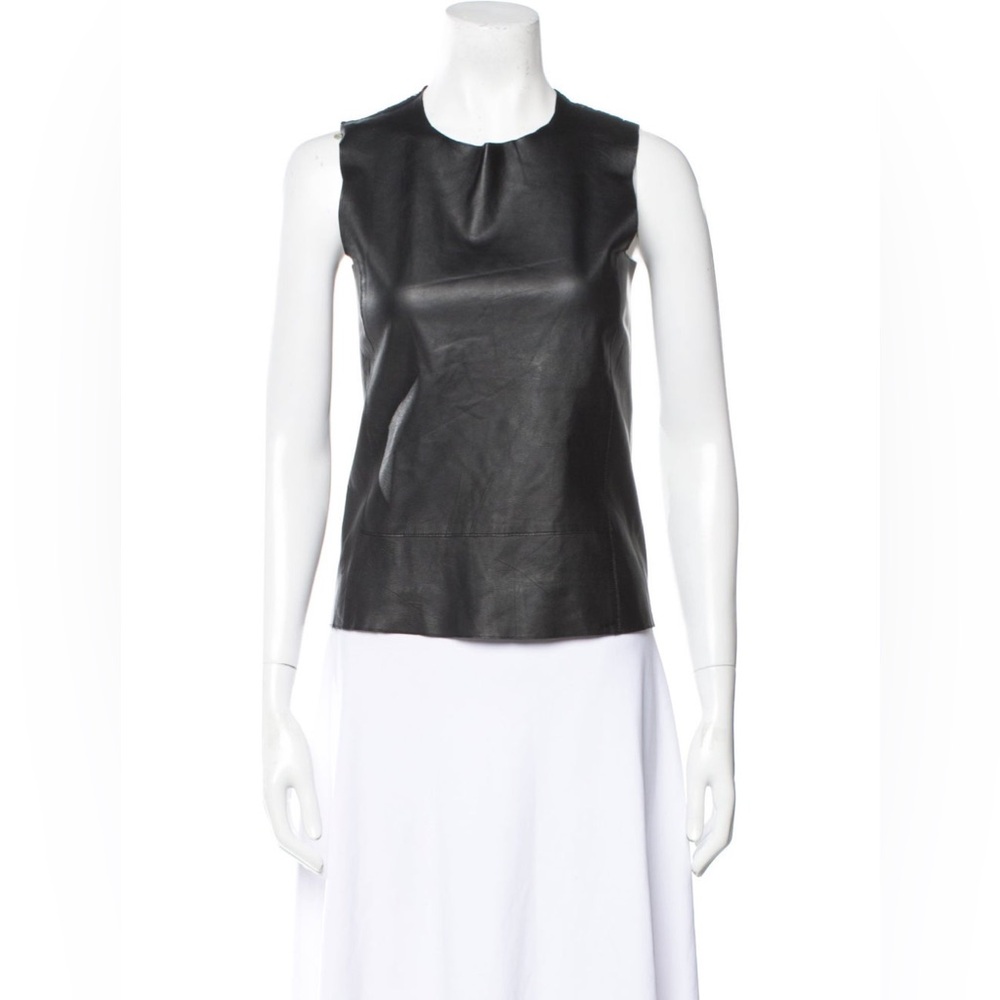 Maje Lamb Leather Crew neck Lace back Sleeveless Top